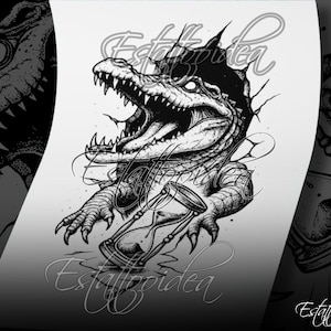 Crocodile tattoo | Crocodile tattoo design | Dark crocodile tattoo | Hourglass tattoo | Half-sleeve tattoo | Blackwork tattoo | Tattoo ideas