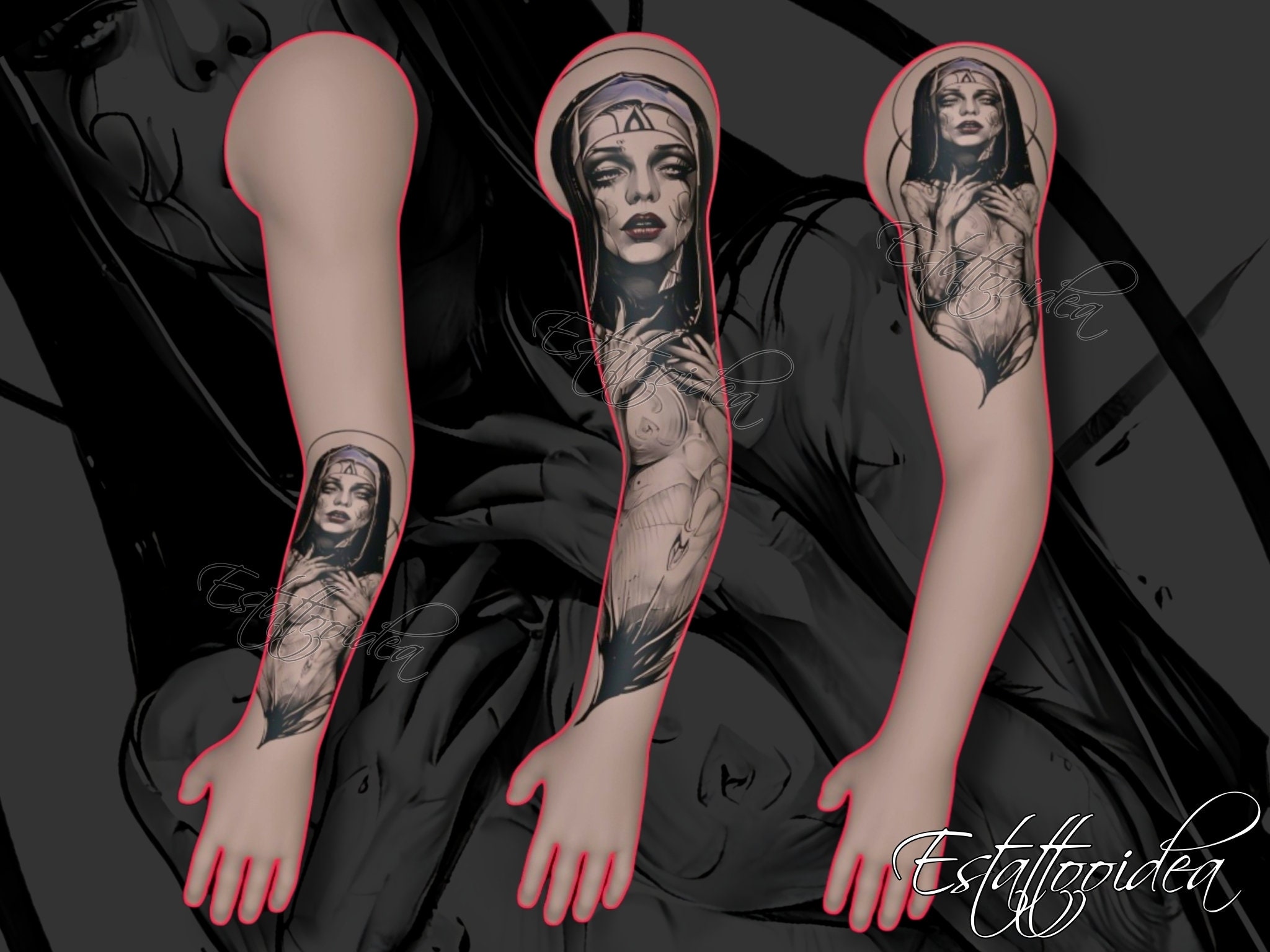 Nun Tattoo | Nun Tattoo Design | Dark Nun Tattoo | Gothic Nun Tattoo |  Scary Nun Tattoo | Horror Tattoo | Sexy Nun | Naughty Nun Tattoo - Etsy  Denmark