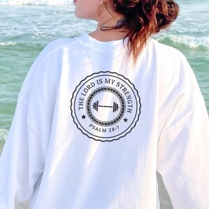 Christian Gym Shirt Psalm 27 weight lifting graphic sweatshirt mens Christian Shirts bible verse lifting shirt gift for gym rat image 1
