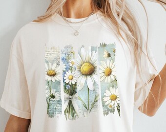 Comfort colors Daisy graphic TShirt, cottage core clothing floral print graphic TShirt Flower Shirt Cottagecore gift for bestie Summer shirt