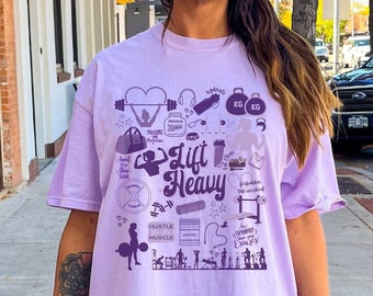 Workout Shirt Comfort Colors LIFT HEAVY,  Gift for gym rats, Oversized TShirt Purple graphic, weight lifting TShirt for gym lover PURPLE