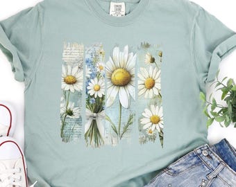 Flower Shirt comfort colors Daisy graphic Tee cottage core clothing floral print graphic TShirt Cottagecore gift for bestie Summer shirt