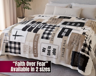 Faith Over Fear Sherpa Blanket gift Christian Room Decor Bible Verse throw blanket Christian Gifts for worship team pastor gift Fear Not