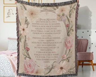 Padre Nuestro Woven Blanket Our Father Prayer Spanish Catholic gifts tapestry throw blanket couch floral scripture blanket Espanol