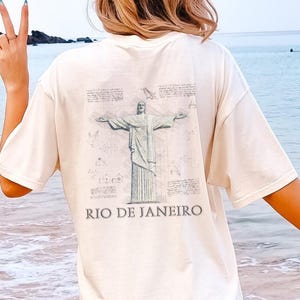 Rio De Janeiro Travel TShirt, Comfort Colors Jesus Statue Graphic Tee CHRIST the REDEEMER,  Brazil Vacation Shirt writing on back