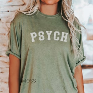 PSYCH College T Shirt Psychology Oversized TShirt Comfort Colors moss green