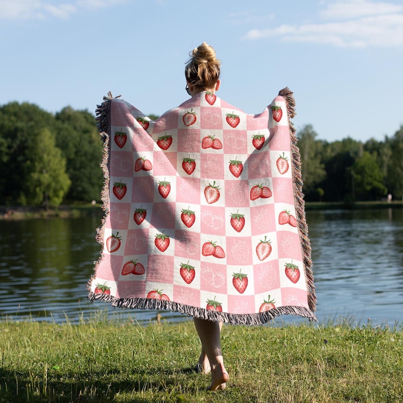 Farmhouse Decor strawberry blanket housewarming gift