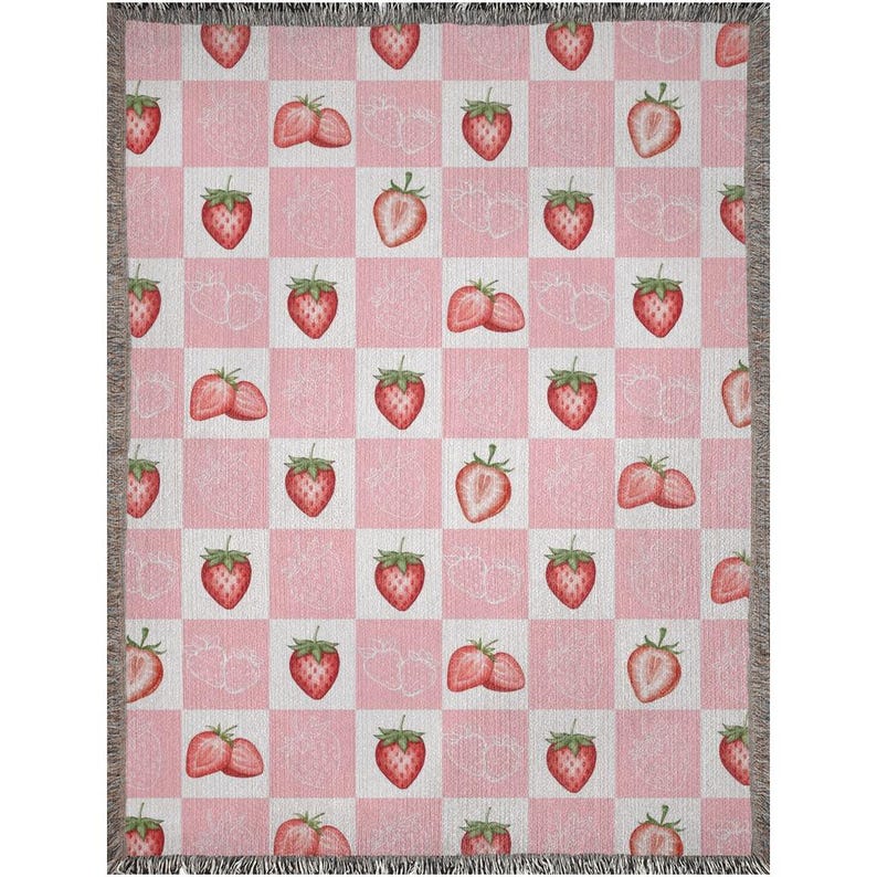 Farmhouse Decor strawberry blanket housewarming gift strawberry decor throw blanket couch pink room decor strawberry tapestry blanket woven image 6