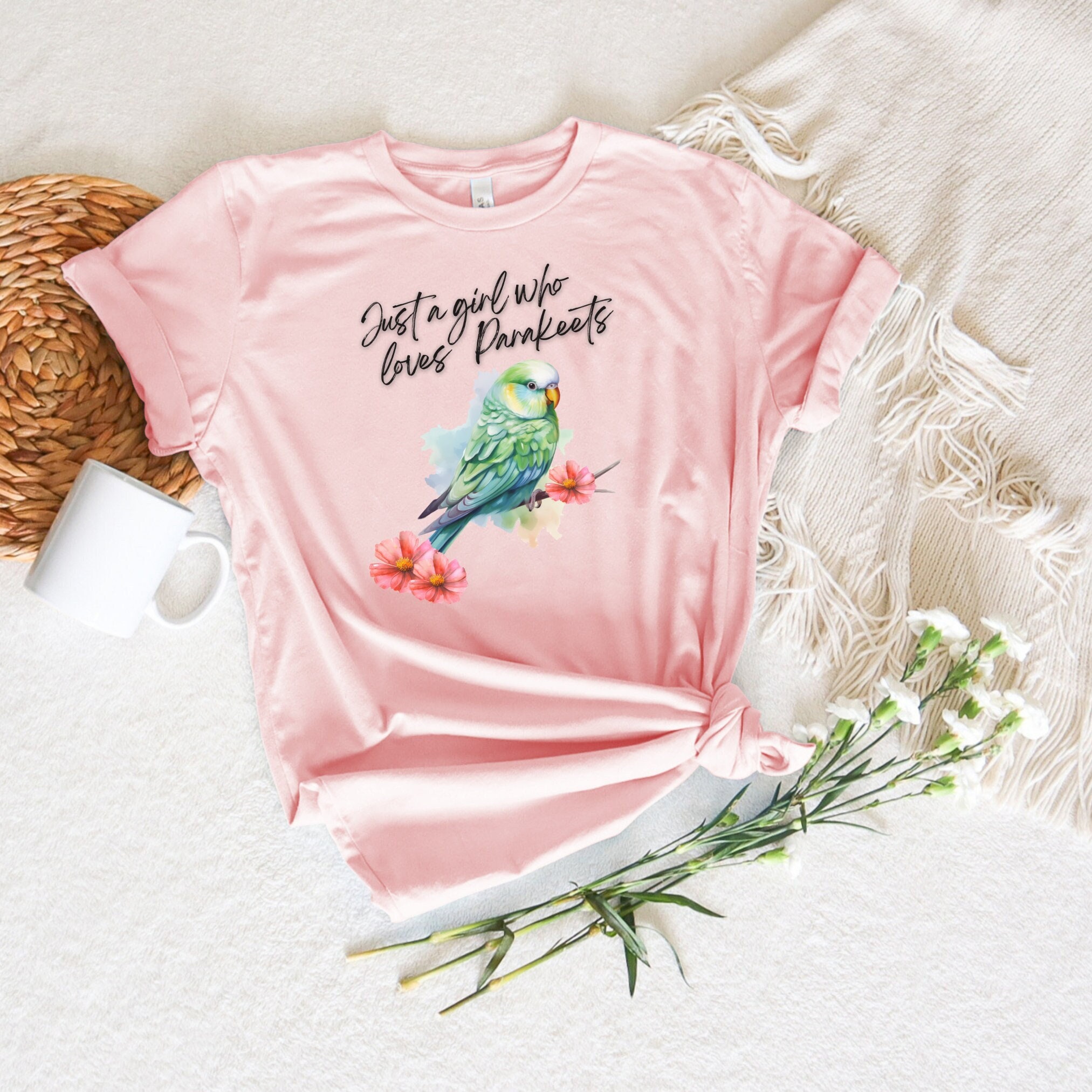 Parakeet Shirt Just a Girl Who Loves Parakeets Animal Graphic shirt for Budgie Mom Birthday Gift for Parakeet Lovers Gift