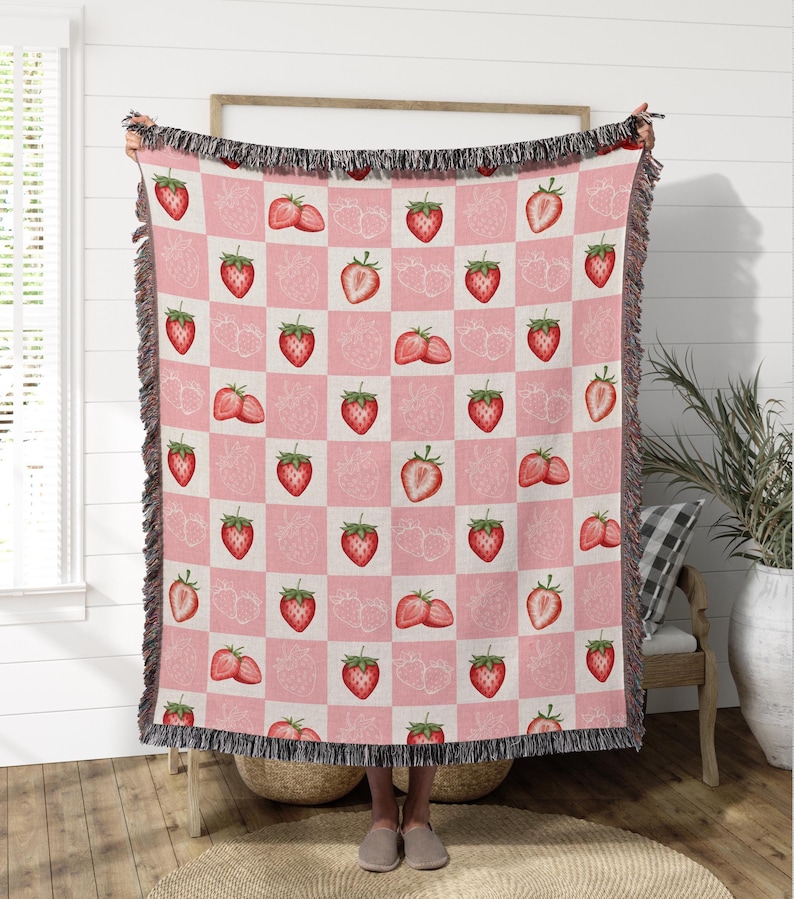 Farmhouse Decor strawberry blanket housewarming gift