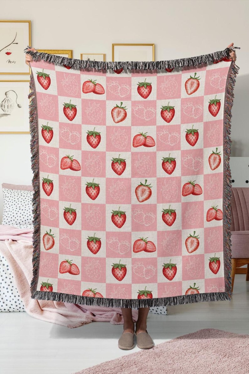 Strawberry blanket pink room decor