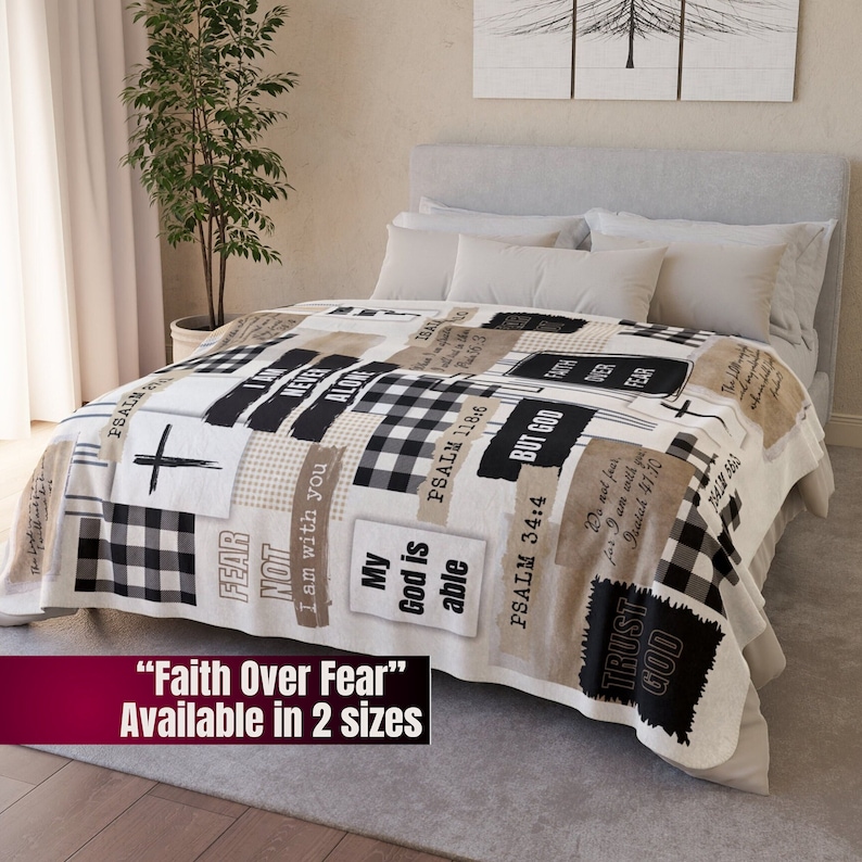 Faith Over Fear Sherpa Blanket gift Christian Room Decor