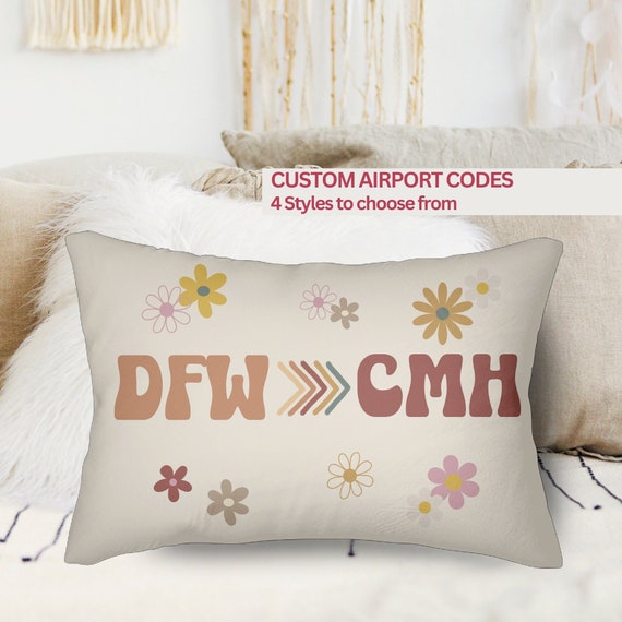 Personalized Airport Codes Dorm Room Throw Pillow Customized Boho