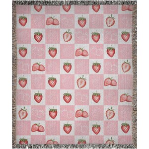 Farmhouse Decor strawberry blanket housewarming gift strawberry decor throw blanket couch pink room decor strawberry tapestry blanket woven image 8