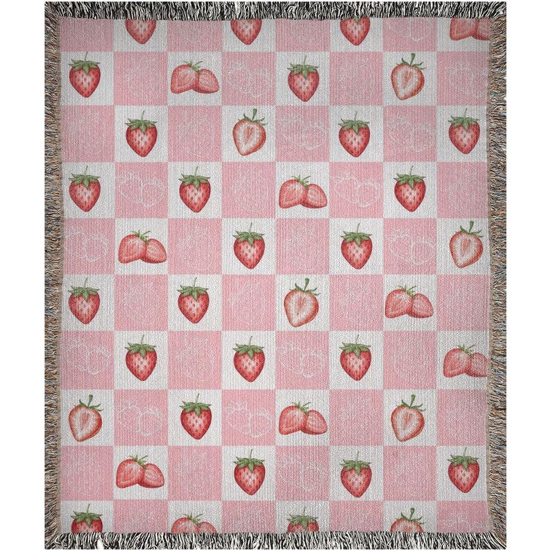 Farmhouse Decor strawberry blanket housewarming gift strawberry decor throw blanket couch pink room decor strawberry tapestry blanket woven image 8