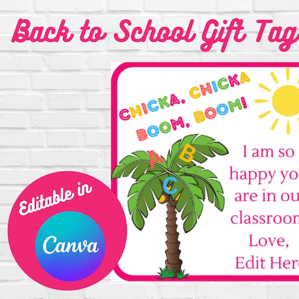 Back to School Gift Tag, Chicka, Chicka Boom, Boom, September, School, Teacher, Student