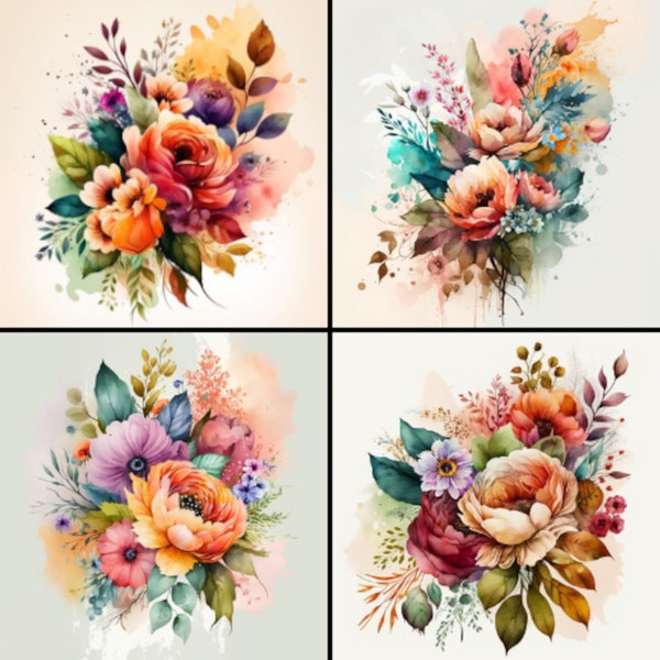 Watercolor Floral Clipart Spring Flower Bouquet (25 Images), PNG, Commercial Use