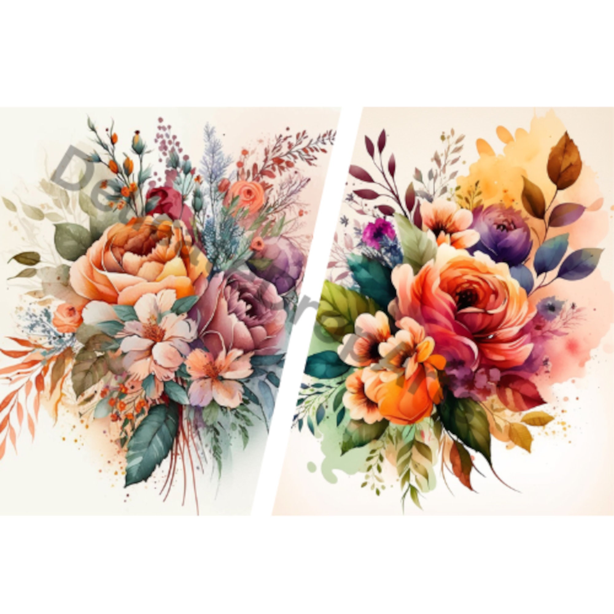 Watercolor Floral Clipart Spring Flower Bouquet (25 Images), PNG ...