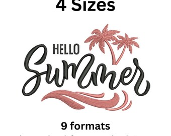 Hello Summer embroidery design, 4 sizes, Summer Embroidery file, digital download, Summer pes, Palm tree embroidery file