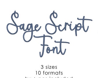Sage Script machine embroidery font, 3 sizes bx pes font, handwritten font embroidery font