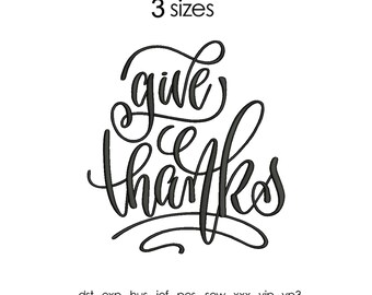 Give Thanks embroidery file, machine embroidery, 3 sizes, Thanksgiving embroidery file, cute autumn embroidery file