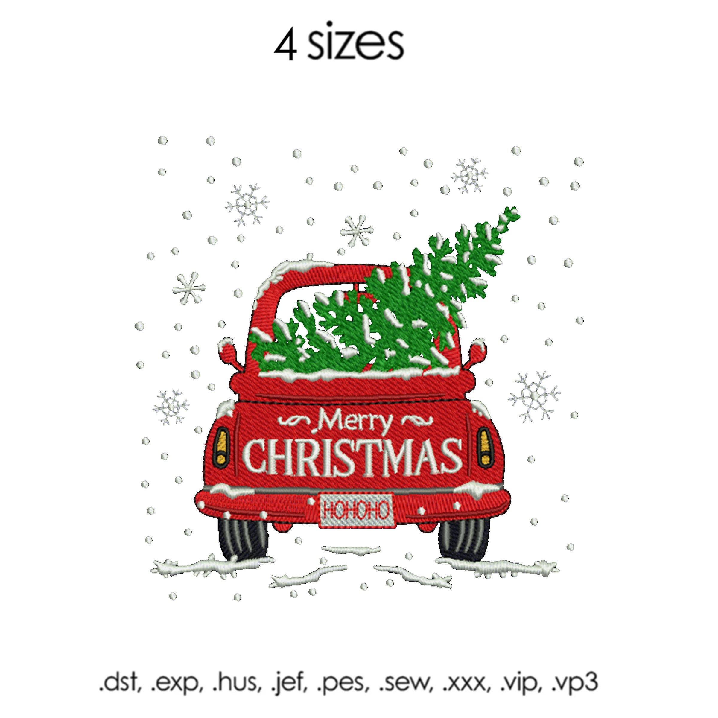 Merry Christmas Truck Embroidery File, 4 SIZES pes, Christmas pes machine embroidery, Christmas embroidery file