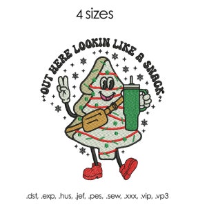 Little Debbie Looking Like a Snack embroidery design, Christmas tree cake pes with coffee cup and Belt Bag embroidery design, 4 sizes