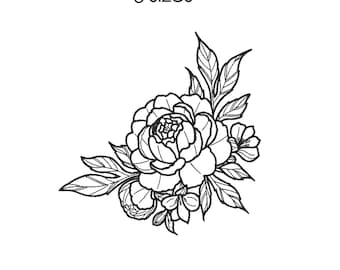 Pfingstrose Stickdatei, Maschinenstickerei Pfingstrose, 5 Größen, Blumenstrauß Stickdatei, Blumenstickerei
