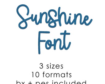 Sunshine machine embroidery font, 3 sizes bx pes font, handwritten font embroidery font