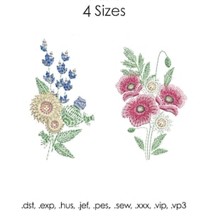 Wildflower embroidery files, machine embroidery, 4 sizes, poppy embroidery file, flower embroidery floral embroidery file