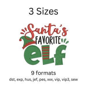 Santa&#39;s Favorite Elf File, 3 SIZES, Tea Towel Embroidery File pes, Christmas pes machine embroidery, Christmas Embroidery File