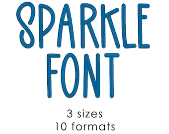 Sparkle machine embroidery font, 3 sizes bx pes font, handwritten font embroidery font