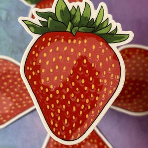 Sweet Strawberry Vinyl Sticker - Summer Fruit Sticker - Laptop Decal - Berry Sticker - Strawberry Lover - Waterbottle Sticker - Fruit Art