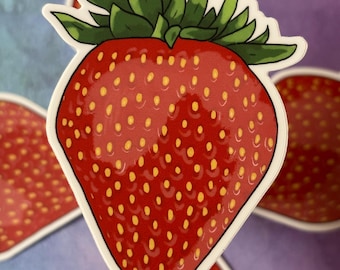 Sweet Strawberry Vinyl Sticker - Summer Fruit Sticker - Laptop Decal - Berry Sticker - Strawberry Lover - Waterbottle Sticker - Fruit Art