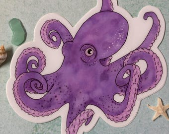 Purple Octopus Matte Sticker - water resistant vinyl sticker - ocean sticker - octopus, cephalopod, whimsical sticker