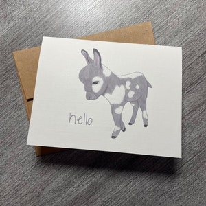 Hello Donkey-wenskaart met ambachtelijke envelop - A2-formaat - kaart voor alle gelegenheden, boerderijdier, schattige babyezel, hol, dierenkunst, veulen