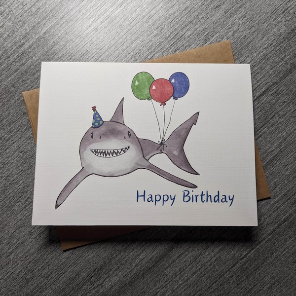 Shark Birthday Card with Craft Envelope - A2 size, Kids Birthday Card, birthday boy card - Ocean animal, for him, shark lovers