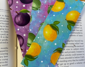 Orchard Fruit Bookmark Collection - Laminated or Unlaminated - Plum Bookmark, Lemon Bookmark, Lime Bookmark, Bookish Merch, stocking stuffer