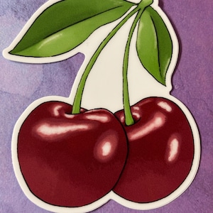 Very Cherry Vinyl Sticker - Summer Fruit  Sticker - Laptop Decal - water bottle sticker - Cherry Sticker - Red Cherries - Fruit Sticker -