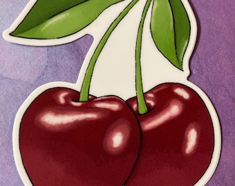 Very Cherry Vinyl Sticker - Summer Fruit  Sticker - Laptop Decal - water bottle sticker - Cherry Sticker - Red Cherries - Fruit Sticker -