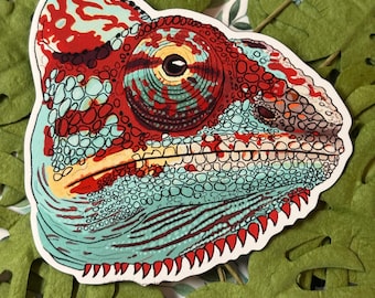 Kolorowy magnes na lodówkę z kameleonem - elastyczny magnes winylowy - oryginalna sztuka - miłośnik gadów - prezent - magnes do akademika - herpetologia - magnes na jaszczurkę