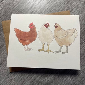 Wenskaart kip, blanco wenskaart kip met ambachtelijke papieren envelop - A2-formaat, voor alle gelegenheden - boerderij, boerderij, kippenhok