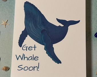 Get Whale Soon Card with Craft Envelope - A2 size, Blue Whale Card, Get Well Soon - Ocean animal, Whale Lover - Greeting Card - Ocean theme