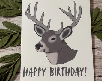 Buck Birthday Card with Craft Envelope - A2 size, Card for Dad, brother, friend - Deer with antlers, male buck card - for him
