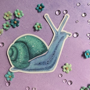 Whimsical Snail Matte Sticker - Water Resistant Vinyl sticker - Cottagecore sticker - Whimsical sticker - Snail Lover - Pastel Fantasy Snail