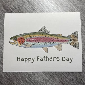 Regenboogforel Happy Father's Day Card 4,25 x 5,5 blanco kaart met ambachtelijke envelop - voor hem, papa, rivier, vissen in het meer