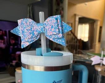 Glitter Bow Straw Toppers for Tumbler, Stanley Tumbler accessories, Starbucks Tumbler Straw Accessories,Cheerleader Bow Tumbler Accessory