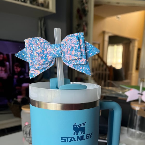 Glitter Bow Straw Toppers for Tumbler, Stanley Tumbler accessories, Starbucks Tumbler Straw Accessories,Cheerleader Bow Tumbler Accessory