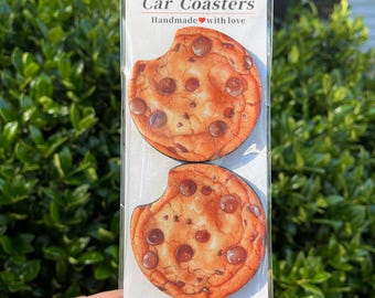 Cute Car Coaster, Set of 2 Neoprene Cookie Car Coaster Cup Holder, chocolate chip cookie,  Car Accessories, unique gift idea, friend gift