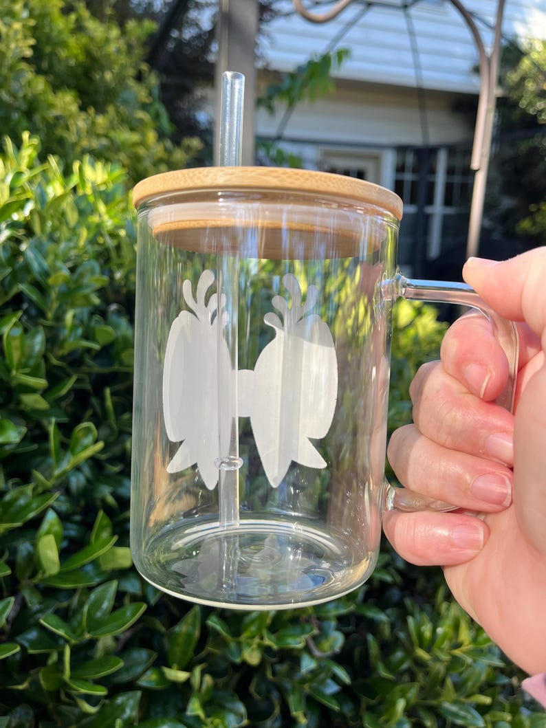 Christmas Bow Coffee Cup, 17oz Glass Coffee Cup With Bamboo Lid and ...